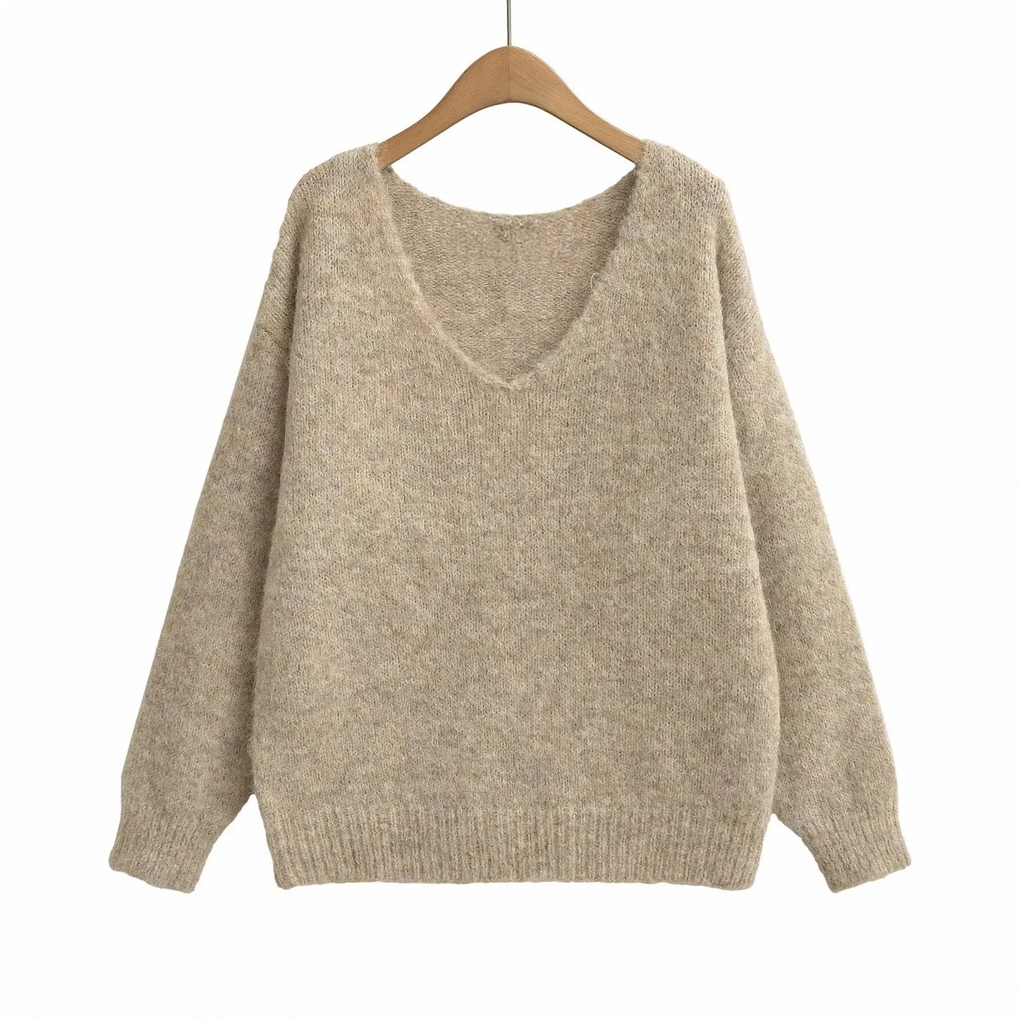Pull oversized à col en V pour dames en tricot doux Chic und Stil