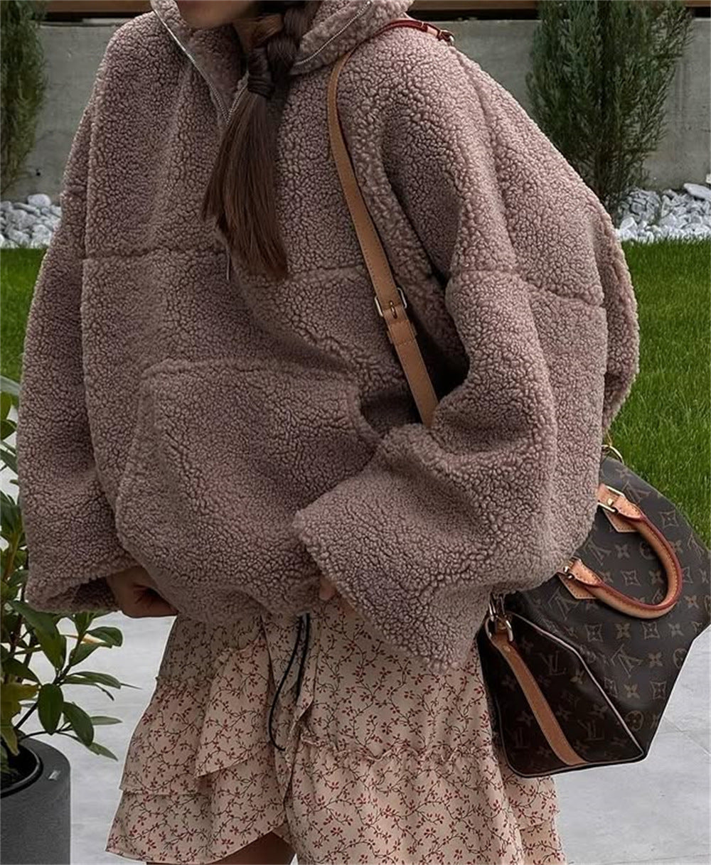 Women fleece pullover with half-zip and elastic cuffs Chic und Stil