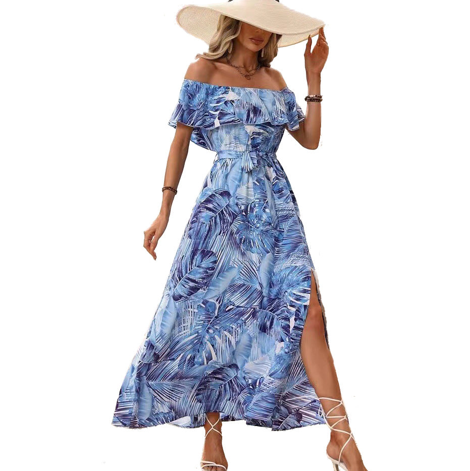 Robe maxi tropicale à épaules dénudées pour femmes Chic und Stil