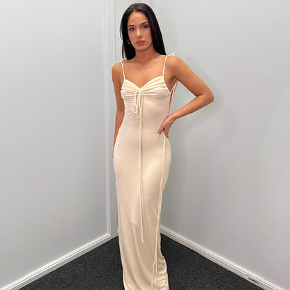 Robe maxi élégante pour femmes avec bretelles spaghetti réglables et cordon raffiné Chic und Stil