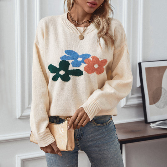 Pull décontracté pour femmes avec motifs floraux et col rond Chic und Stil