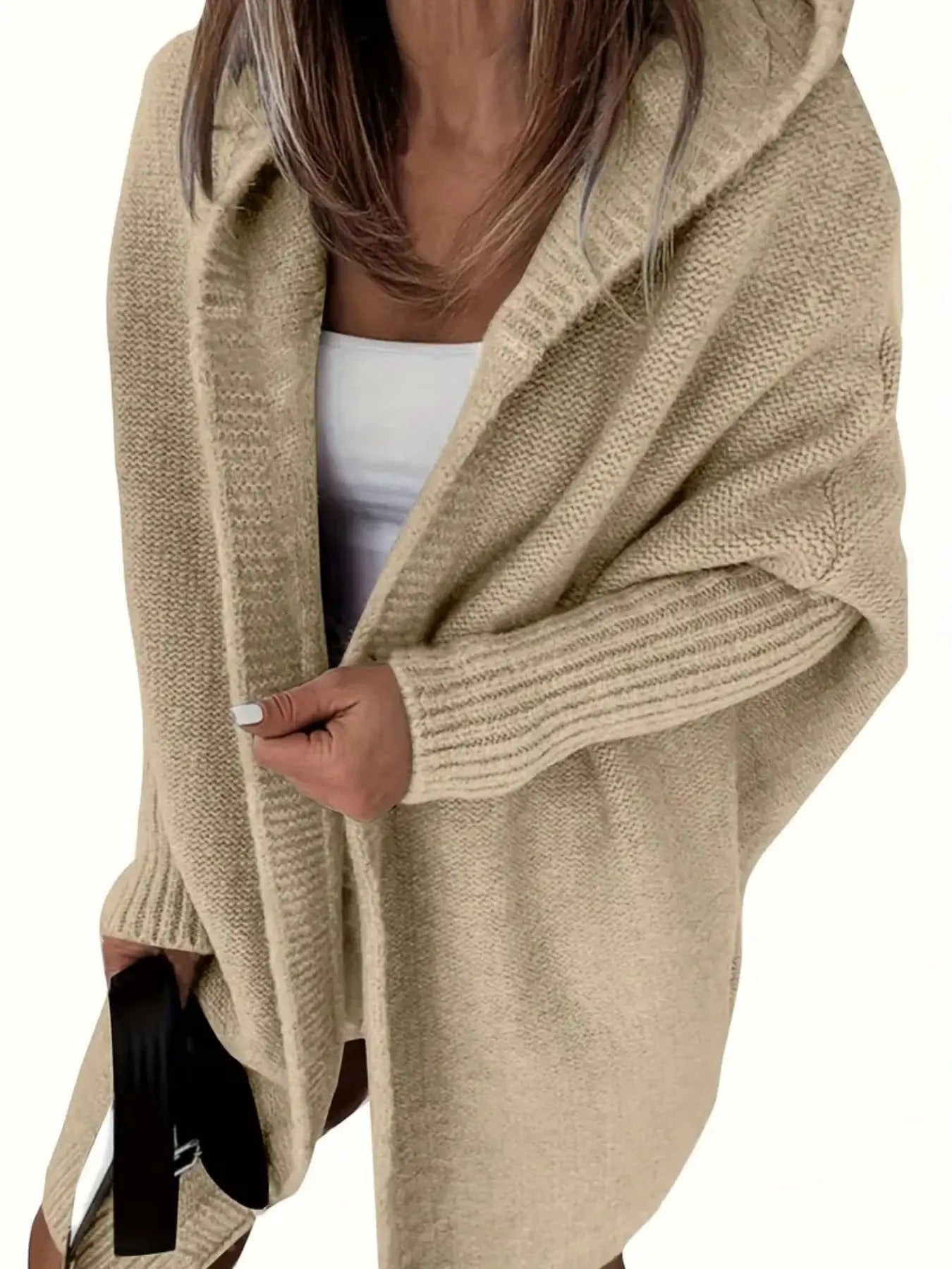 Chic und Stil | Women Cozy Cardigan with Hood and Loose-Fitting Design