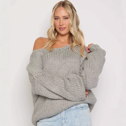 Pull en tricot oversized pour femmes avec épaules dénudées et manches volumineuses Chic und Stil