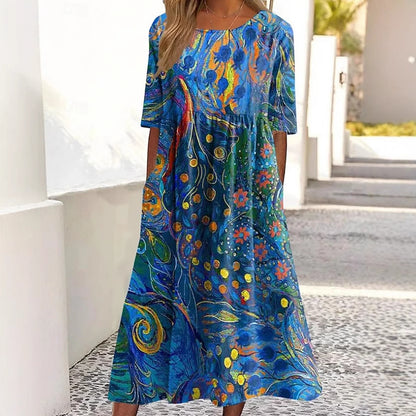 Robe maxi femme avec design aquarelle artistique et poches pratiques Chic und Stil