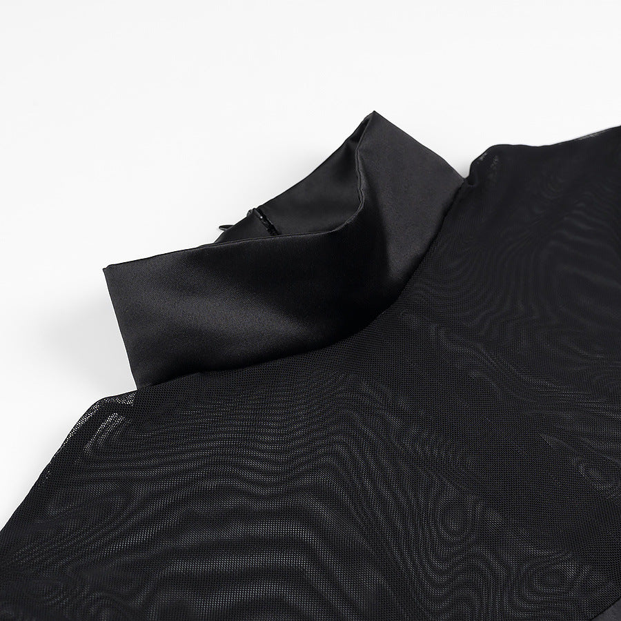 Robe d'inauguration élégante pour femmes avec manches transparentes et col haut Chic und Stil