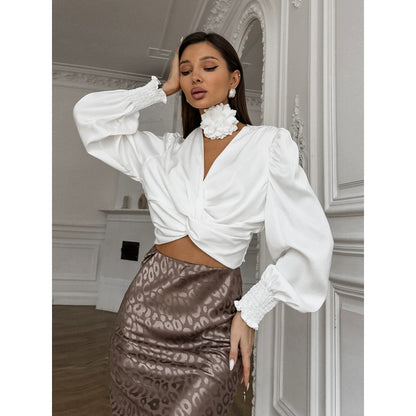 Dames Élégante Blouse à Décolleté en V Torsadée avec Coutures à Volants Chic und Stil