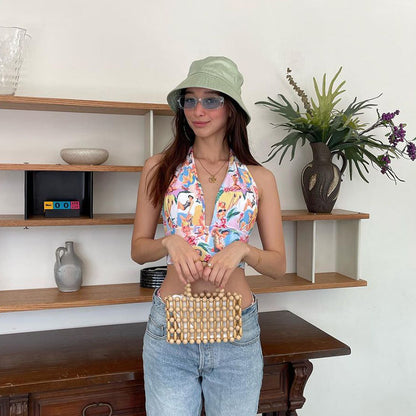 Top à fleurs à col halter Chic und Stil pour femmes