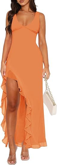 Robe maxi femme avec ourlet asymétrique et détails de volants Chic und Stil