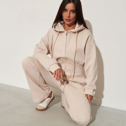 Trendy cropped hoodie set for women and wide-leg pants Chic und Stil