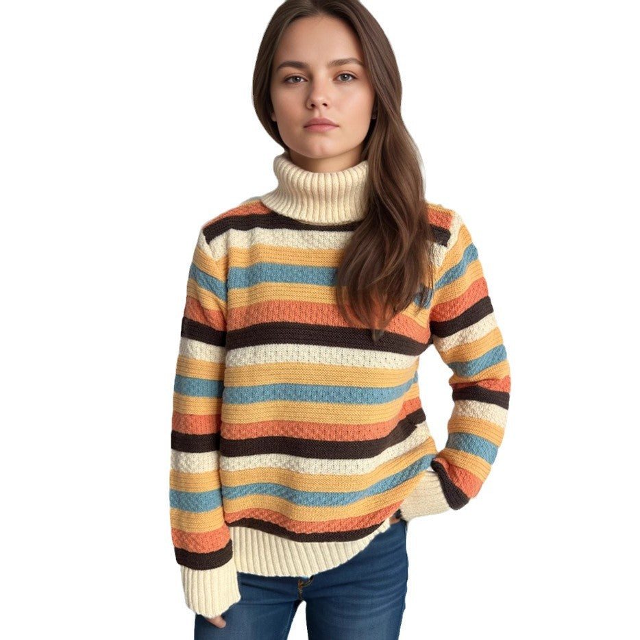 Pull à col roulé pour femmes avec des rayures colorées et une qualité de tricot haut de gamme Chic und Stil