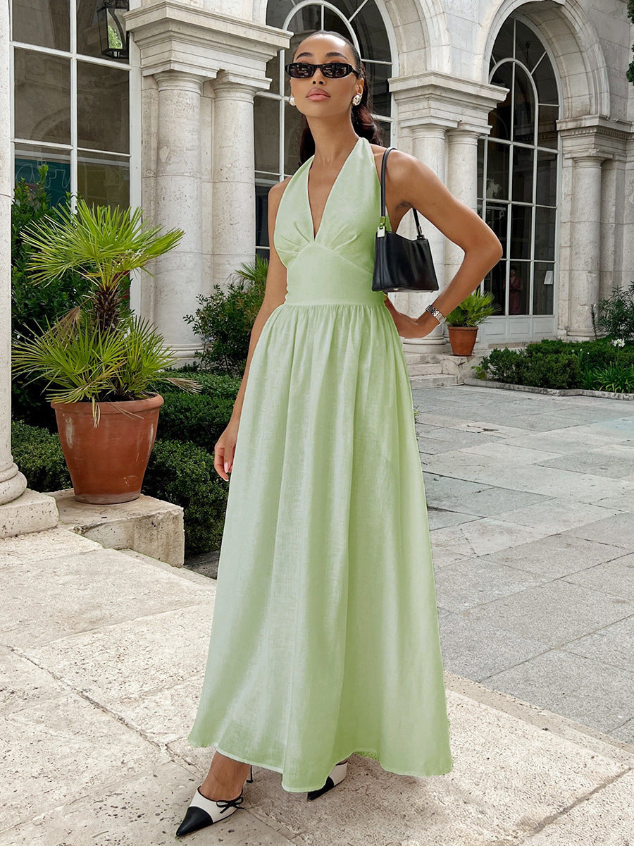 Robe maxi élégante pour femmes avec design à dos nu et jupe fluide Chic und Stil