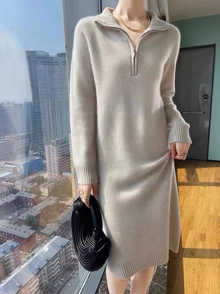 Robe en tricot élégante pour femmes avec col haut et fermeture éclair Chic und Stil