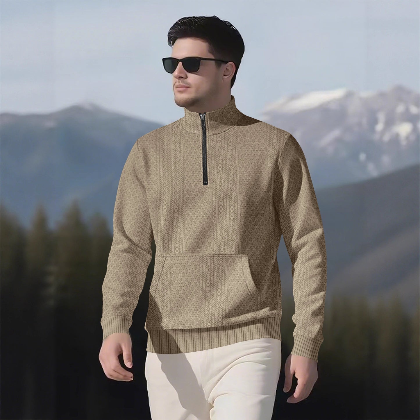 Sporty fleece pullover for men with high collar and zipper Chic und Stil