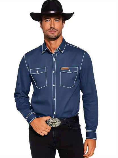 Chemise western pour hommes avec des coutures contrastantes et des poches poitrine Chic und Stil