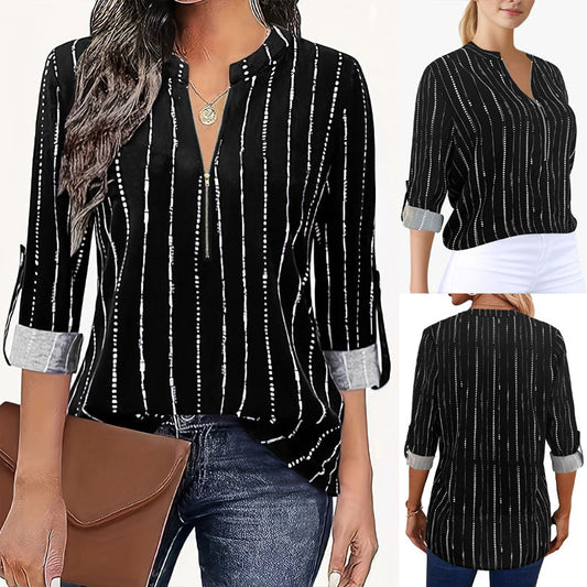 Chemisier pour dames avec fermeture éclair élégante et motif rayé moderne Chic und Stil