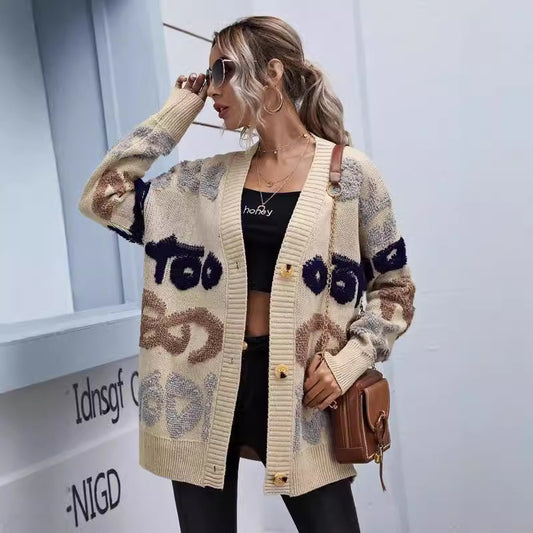 Dames Grobtricot Cardigan avec motif coloré Chic und Stil