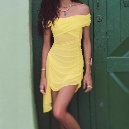 Robe mini off-shoulder pour femmes avec détails à volants et inserts transparents Chic und Stil