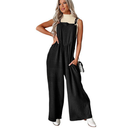Combinaison décontractée pour femmes avec jambe large et détails de boutons décoratifs Chic und Stil
