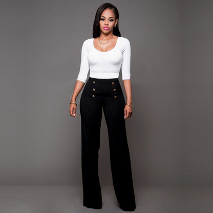 High-waisted Palazzo pants for women with decorative button details Chic and Style