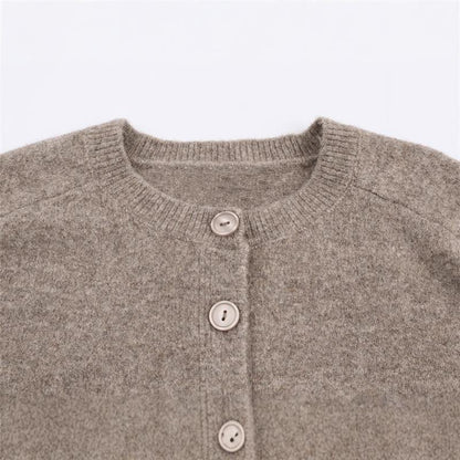 Ladies comfortable knit pullover with button closure and raglan sleeves Chic and Style