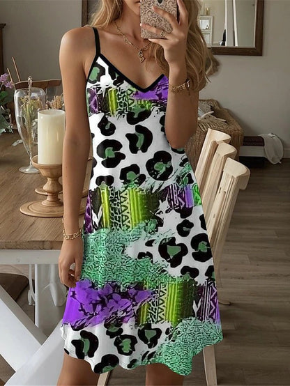 Robe à bretelles spaghetti pour femmes avec impression animale et graphique colorée Chic und Stil