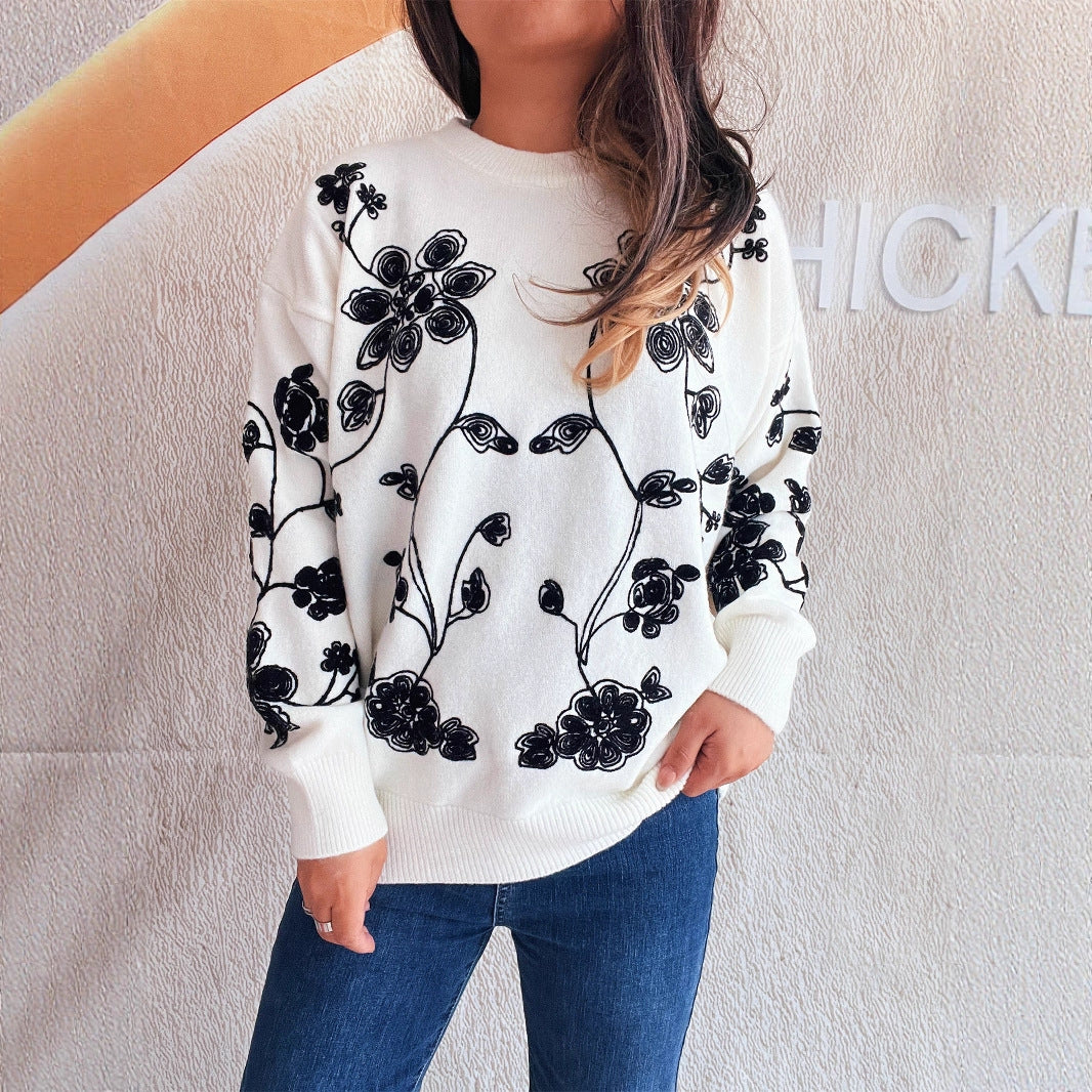 Pull décontracté pour femmes avec motif floral brodé et coupe moderne Chic und Stil