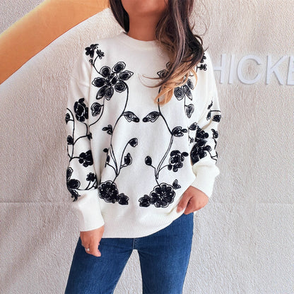 Pull décontracté pour femmes avec motif floral brodé et coupe moderne Chic und Stil