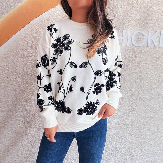 Pull décontracté pour femmes avec motif floral brodé et coupe moderne Chic und Stil
