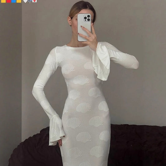 Dames Robe Maxi Élégante avec Manches Évasées et Design Floral Chic und Stil