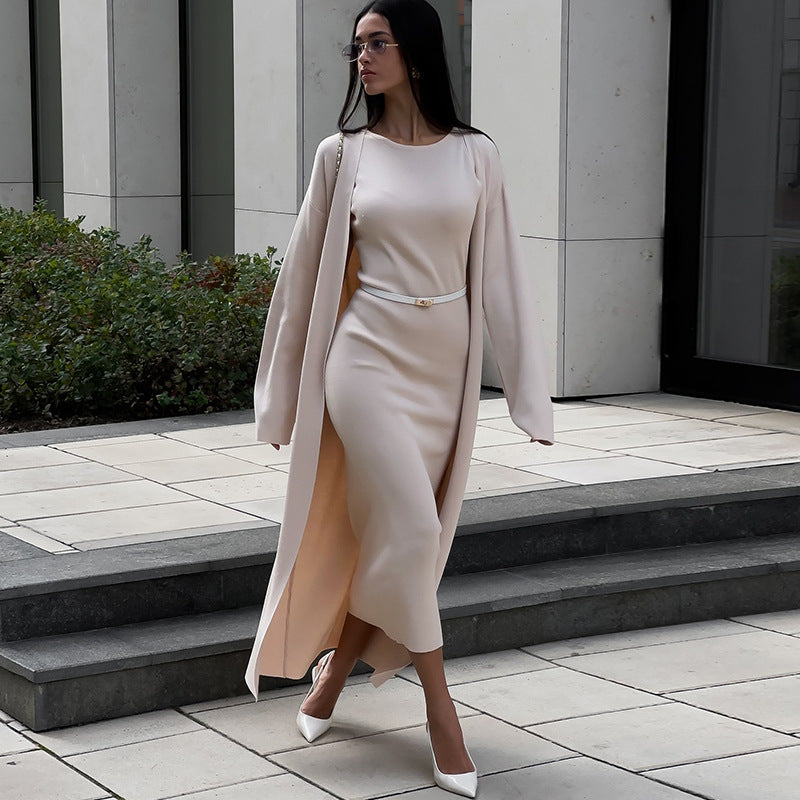 Dames élégant robe maxi avec manteau oversized assorti Chic und Stil