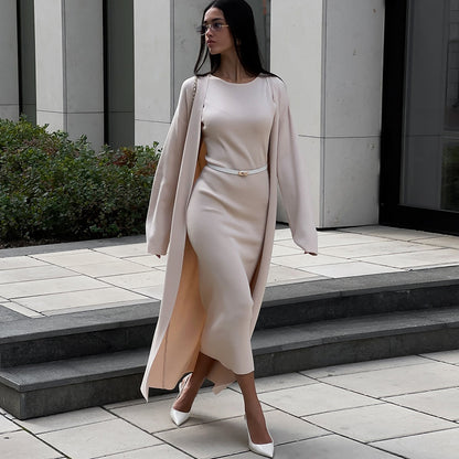 Dames élégant robe maxi avec manteau oversized assorti Chic und Stil