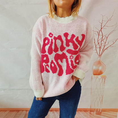 Pull femme décontracté avec application de texte en grande superficie Chic und Stil