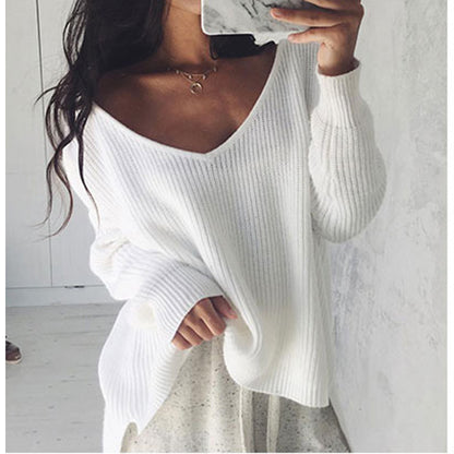 Pull en gros tricot pour femmes avec décolleté en V et coupe décontractée Chic und Stil