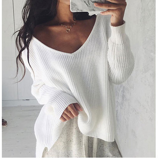 Pull en gros tricot pour femmes avec décolleté en V et coupe décontractée Chic und Stil