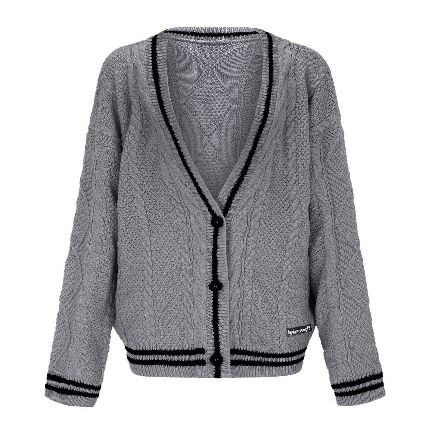 Cardigan en grosse maille pour femmes avec décolleté en V profond et détails de bouton contrastants Chic und Stil