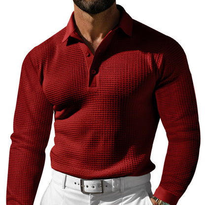 Men's long sleeve polo in textured fabric with trendy collar Chic und Stil