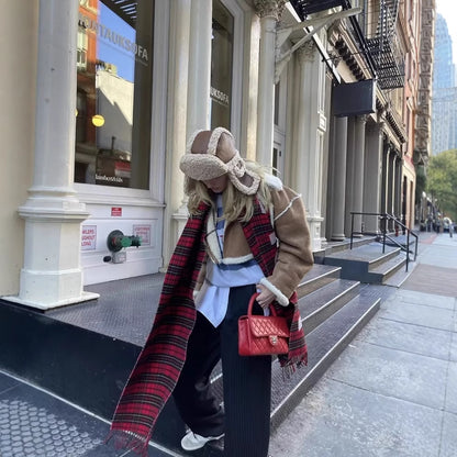 Dames cuir véritable veste de motard avec garniture en fausse fourrure Chic und Stil