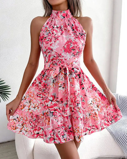 Robe mini florale à col pour femmes Chic und Stil