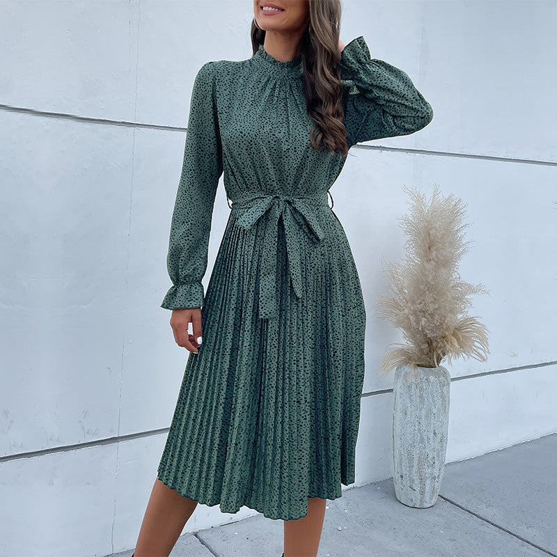 Robe midi pour femme avec col de haute qualité, ceinture à la taille et motif floral Chic und Stil