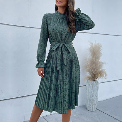 Robe midi pour femme avec col de haute qualité, ceinture à la taille et motif floral Chic und Stil