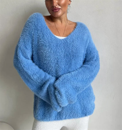Dames Pull-over doux à col en V en matériau de haute qualité Chic und Stil
