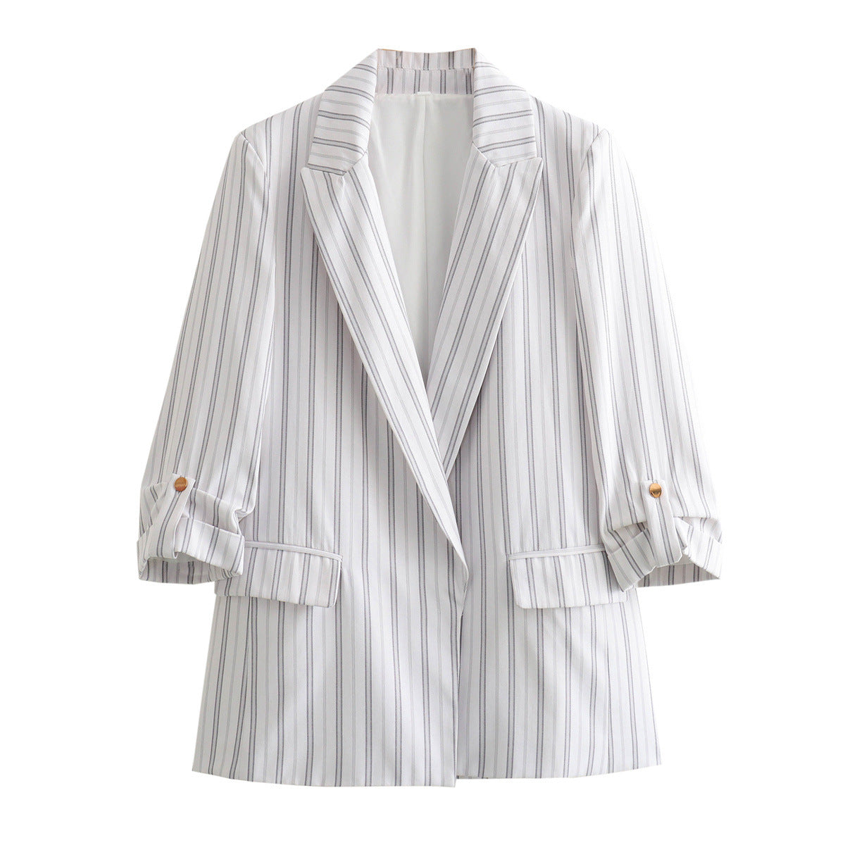 Elegant blazer jacket for women with structured sleeves and discreet golden accents Chic and Style