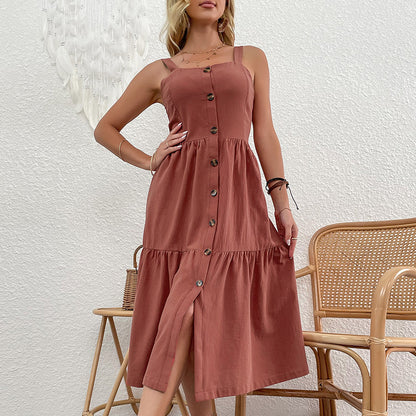 Robe midi à paillettes pour femmes avec boutonnière
