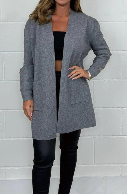 Dames Élégant cardigan avec détails de boutons et poches Chic und Stil