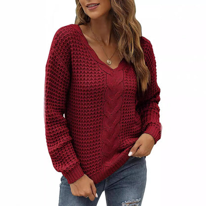 Pull-over en tricot décontracté pour femmes avec décolleté en V plongeant et motif de torsades détaillé Chic und Stil