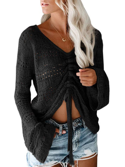 Femme pull à col V tendance avec fronces Chic und Stil