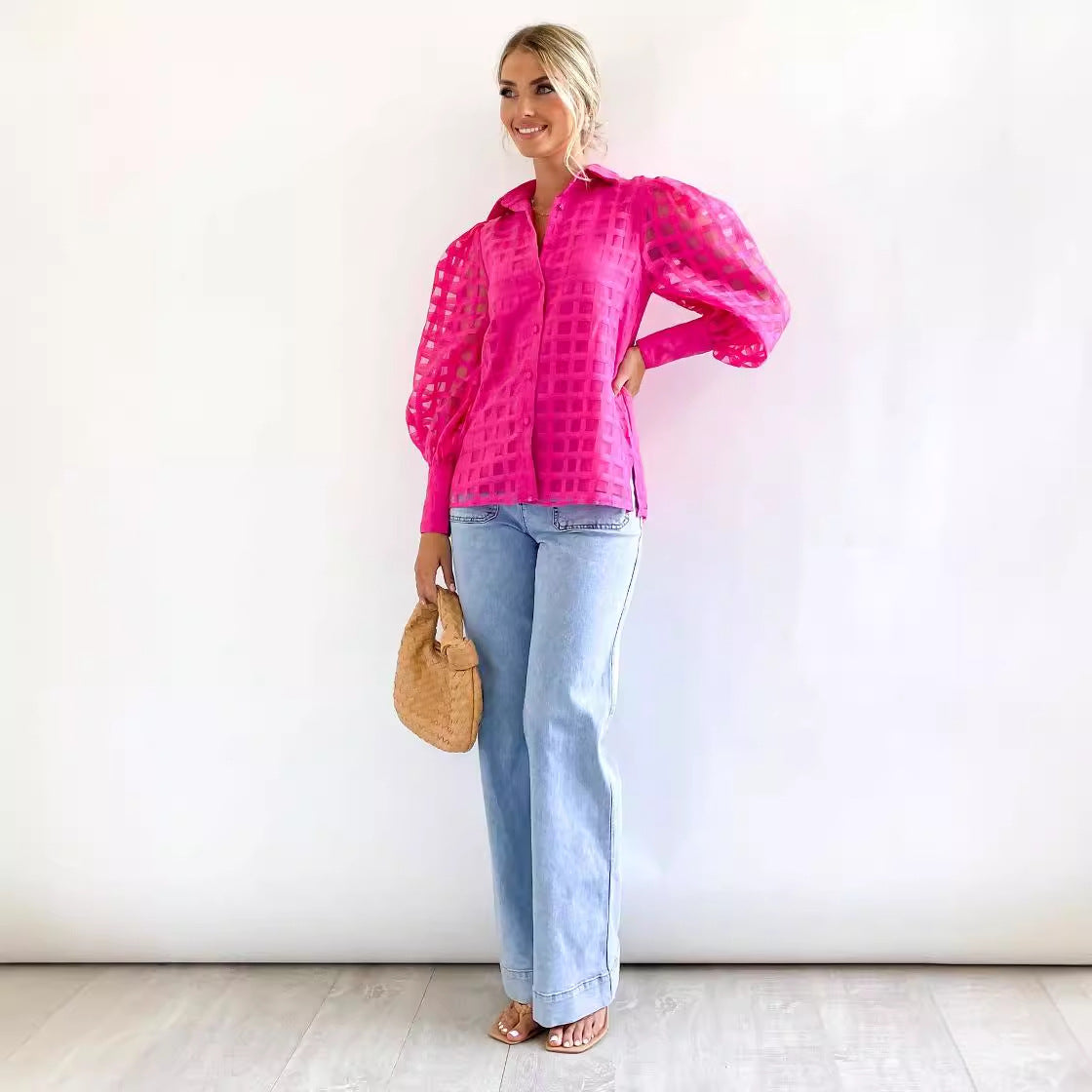 Chemisier pour femmes avec manches bouffantes et motif à carreaux Chic und Stil