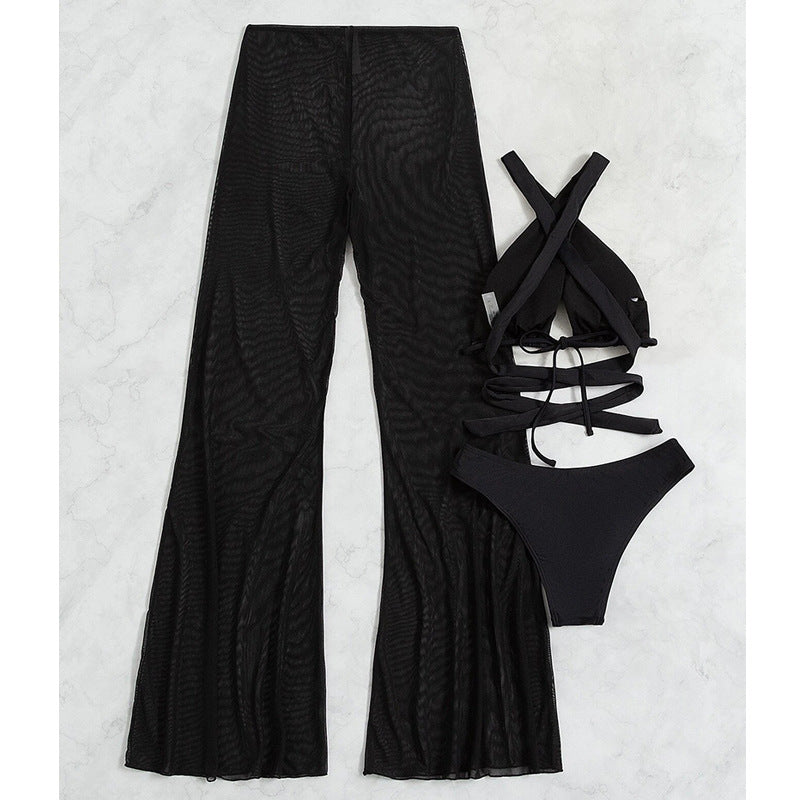 Women's bikini set with elegant bandeau top and airy palazzo pants Chic and Style