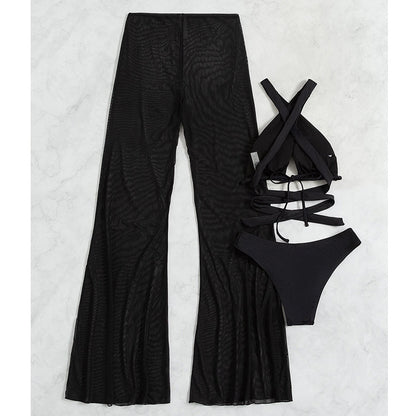 Women's bikini set with elegant bandeau top and airy palazzo pants Chic and Style
