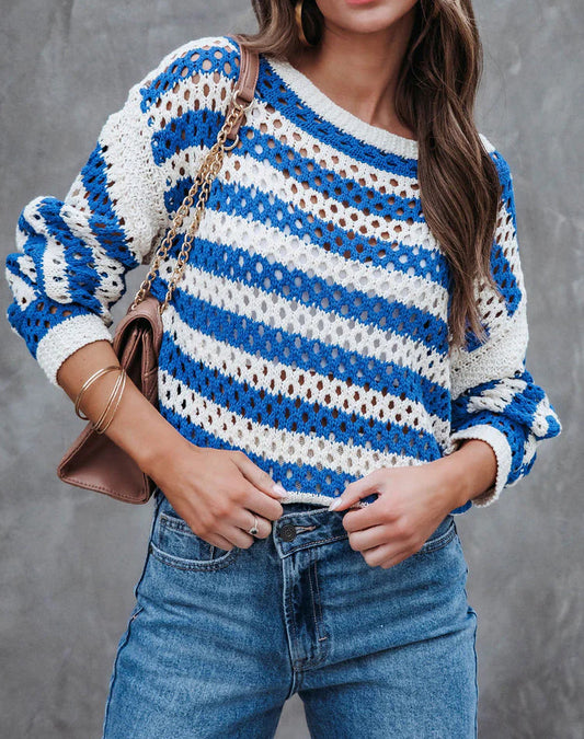 Pull en tricot aéré pour femmes avec un grand motif en losanges et un design rayé Chic und Stil